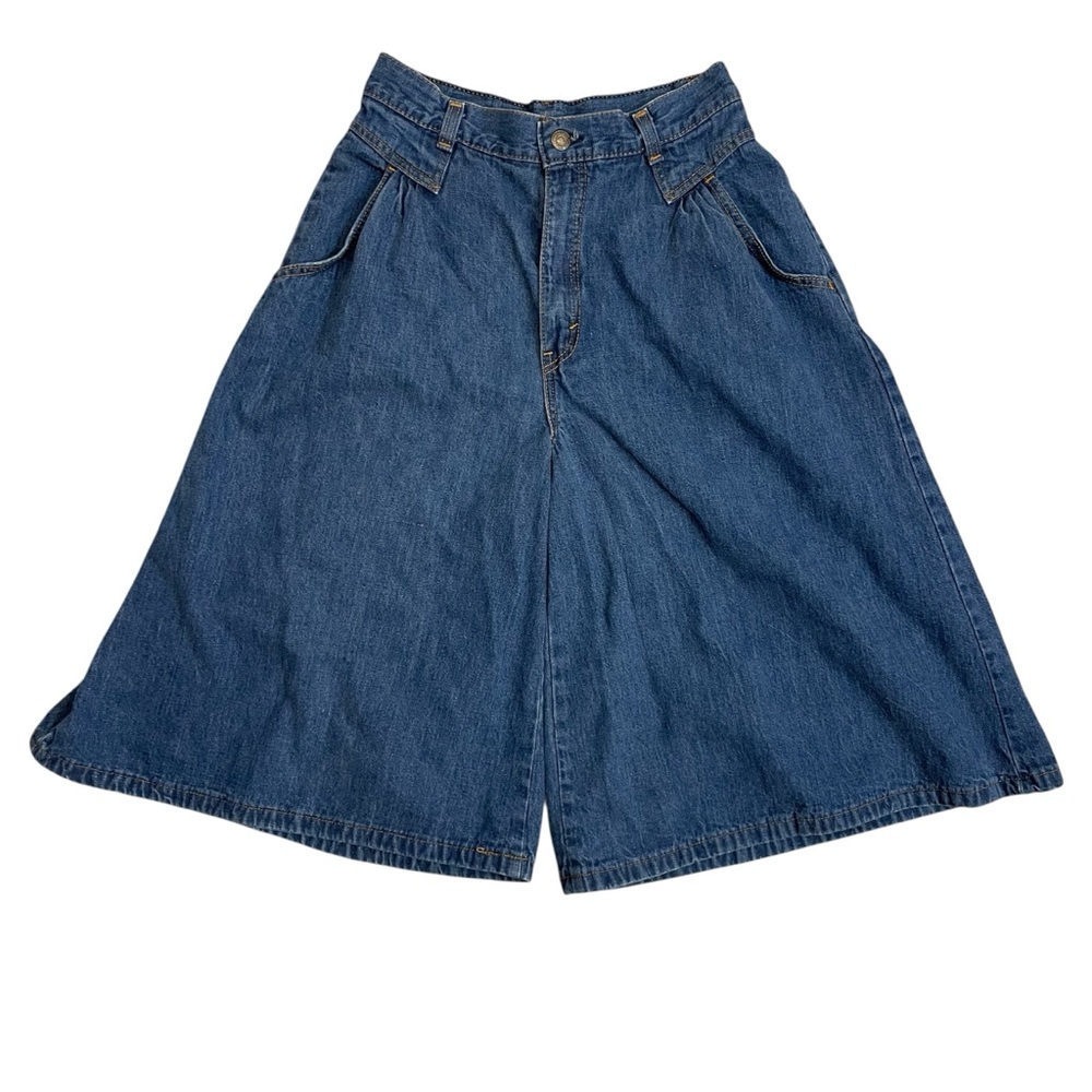 Levi’s Vintage 1970s Blue Denim High Waisted Wide Leg Culottes Jean Shorts